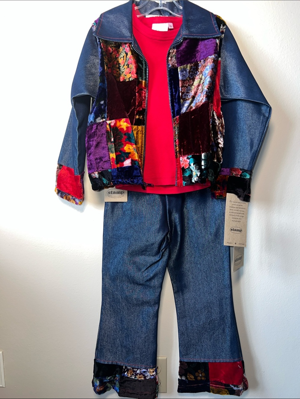 VTG 1990's  Kids Velvet Patchwork & Denim Jacket and Pants NWT Size 5